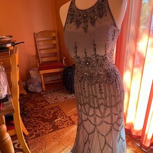 Adrianna Papell silver beaded gown